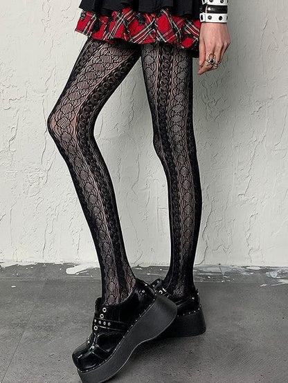 Punk Black Hollow-out Design Y2K Tights