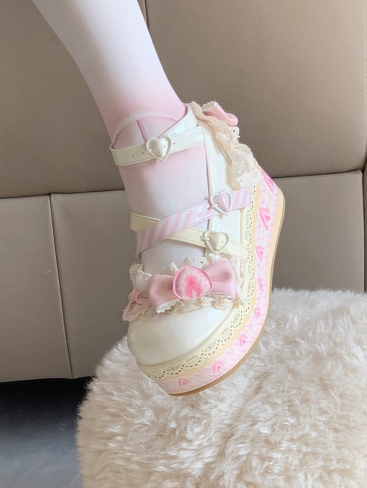 Clearance-Size 36 White Chocolate Strawberry Cake Sweet Lolita Platforms Mary Jane Shoes