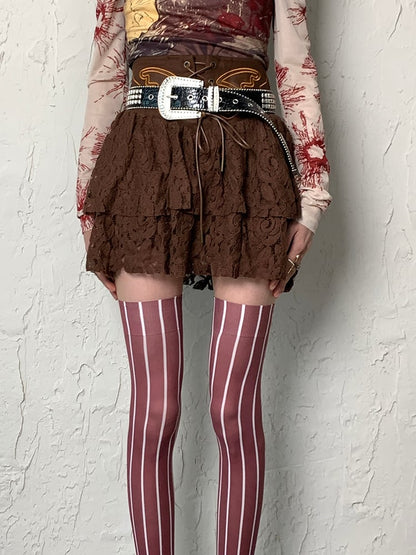 Brown Wasteland Punk Striped Pattern Overknee Stockings