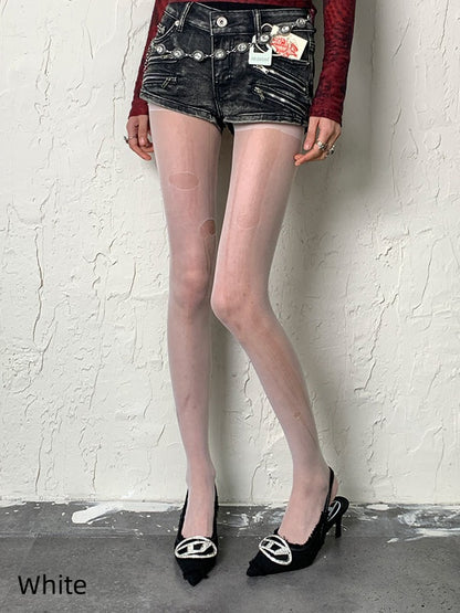 Purple/Black/White/Grey Cut-out Design Tights