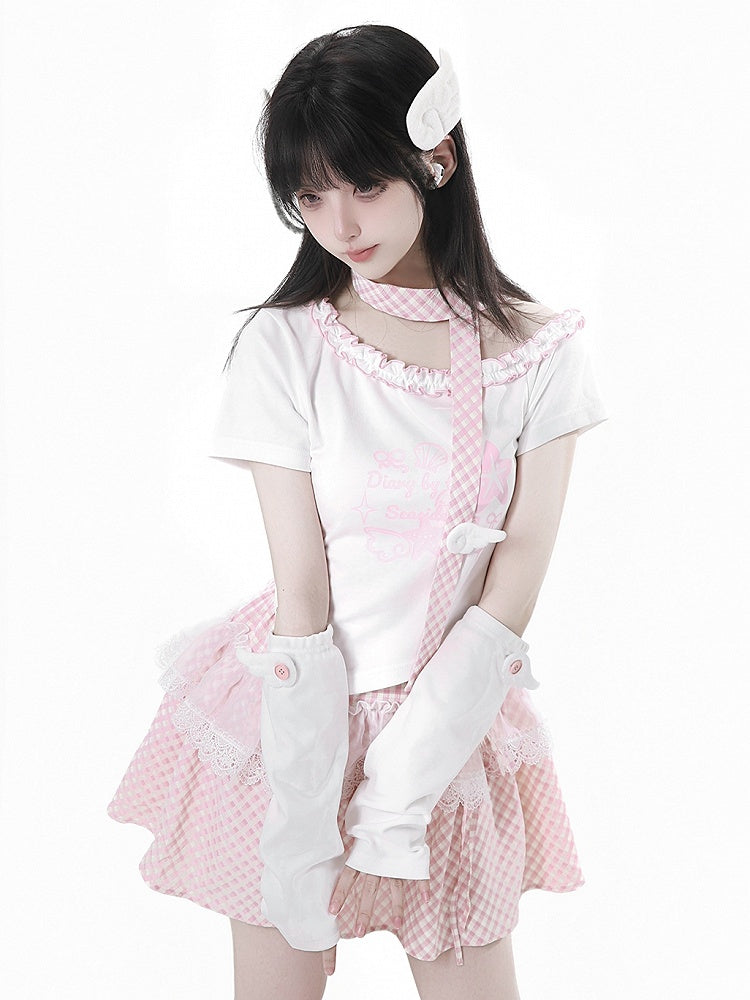 Blue/Pink Button White Angel Wing Accent Armwear