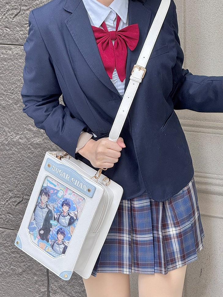 White&Blue Letter Decorated Ita Bag