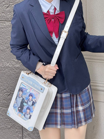 White&Blue Letter Decorated Ita Bag