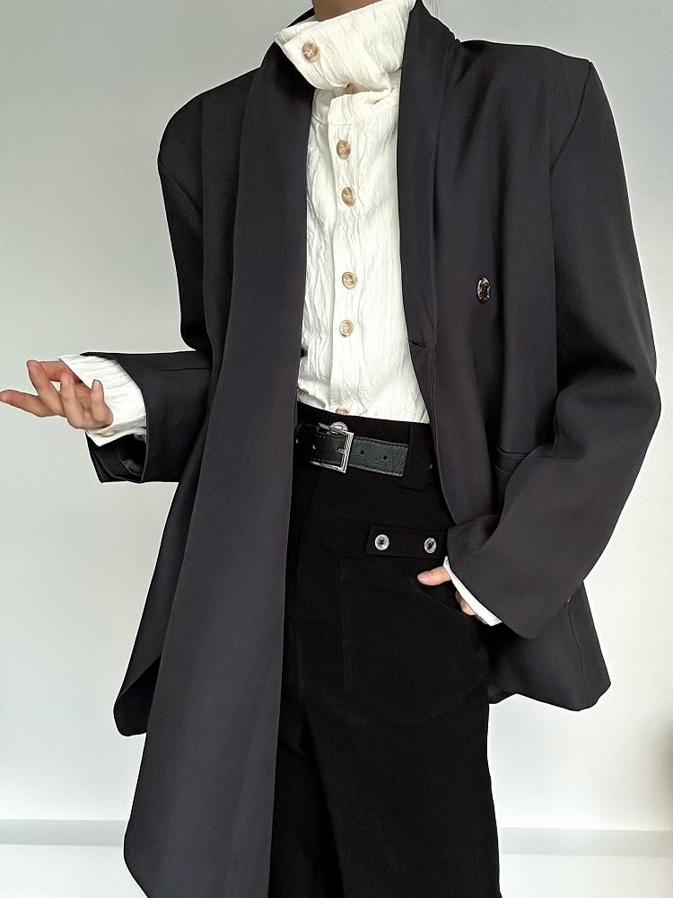 Ouji Lolita Apricot Textured Long Sleeve Shirt with Mandarin Collar & Button Cuffs