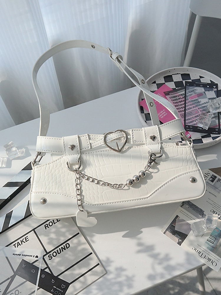 White Ita Bag with Chain and Heart Charm