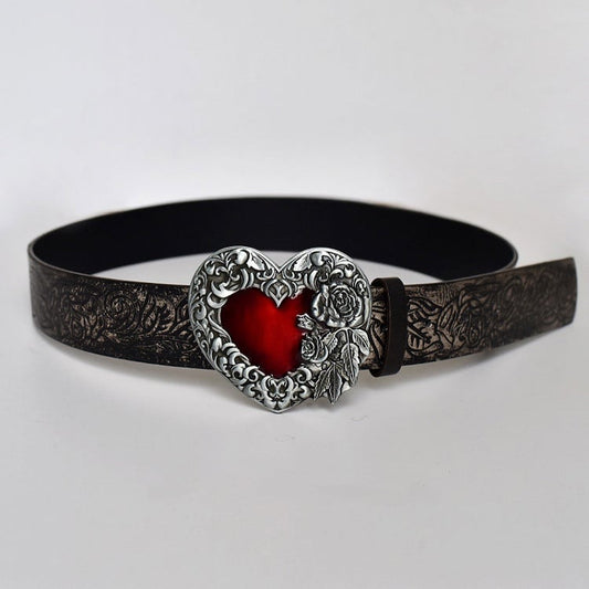 Rose Heart Buckle Goth Black Waist Belt
