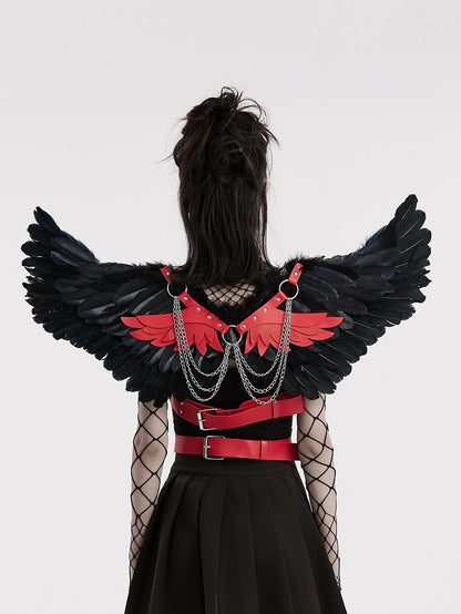 Black and Red Punk Feather Wing Harness