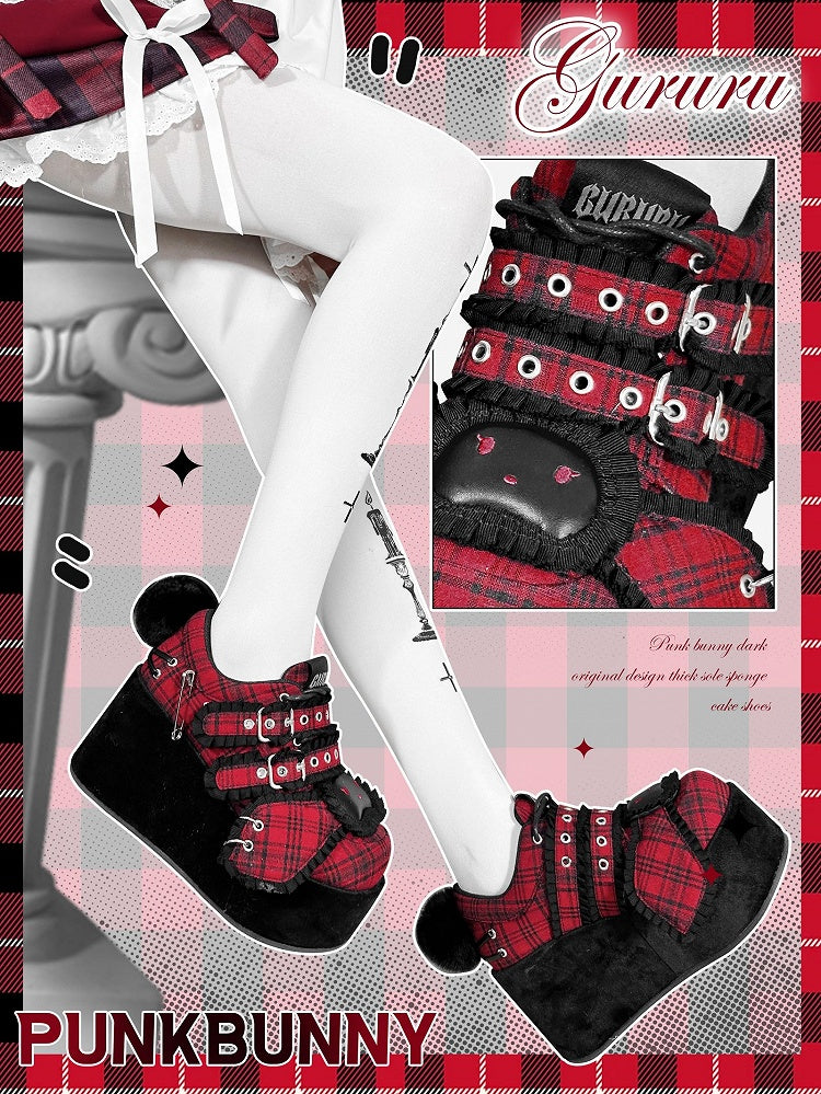 Punk Bunny Red Plaid Y2K Platforms