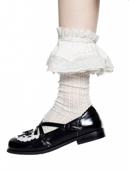 Black Crisscross Design Lace Trim Bow at Top Lolita Shoes