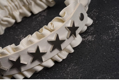 White Handmade Star-Shaped Studs Pins PU Ruffled KC