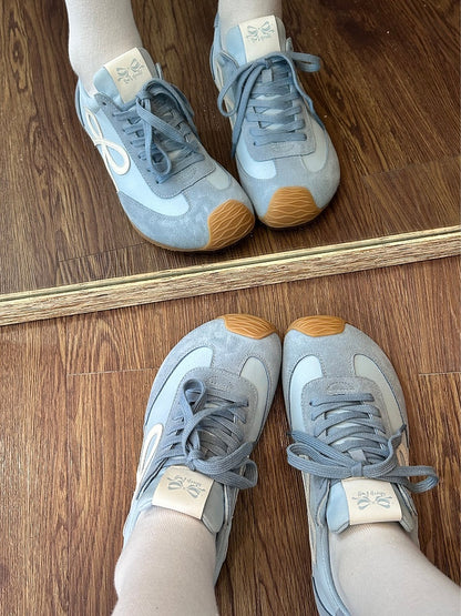 Blue Bowknot Design Front Lace-up Ties Sneakers