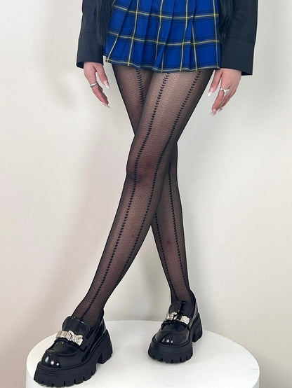 Black&Blue/Red/White Striped Pattern Tights