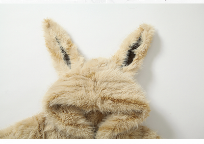 Yellow Shaggy Coat with Adorable Bunny Ear Design