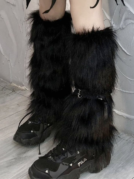 Punk Black Shaggy Leg Warmers