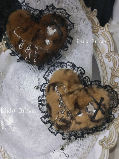 4 Color Options Lace Trim Tiger Spot Pattern Plush Heart Hairclip