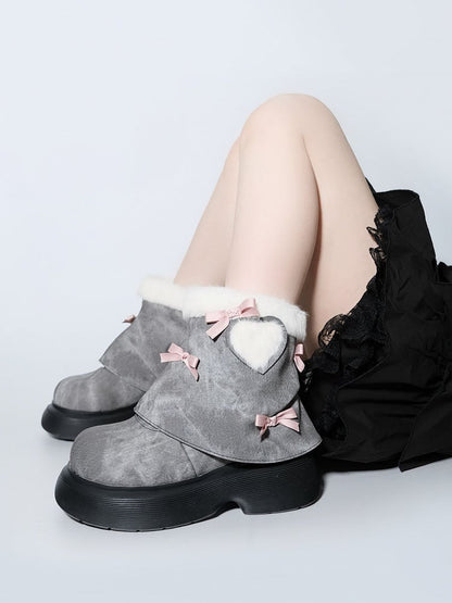 Bow Accents Gray Sweet Winter Boots