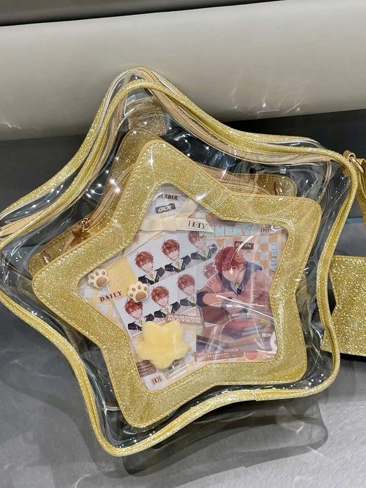 Gold PU Star-shaped Ita Bag Set with Detachable Badge Charm