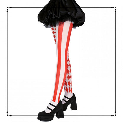 Clearance-Red Asymmetrical Print Circus Clown Vibes Tights