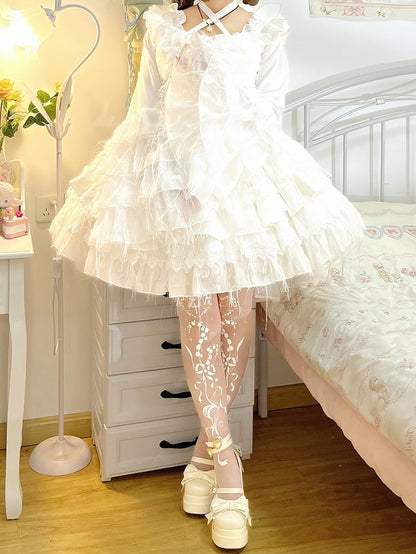 Lily of the Valley and Cross Print Shiro Gothic Lolita Tights