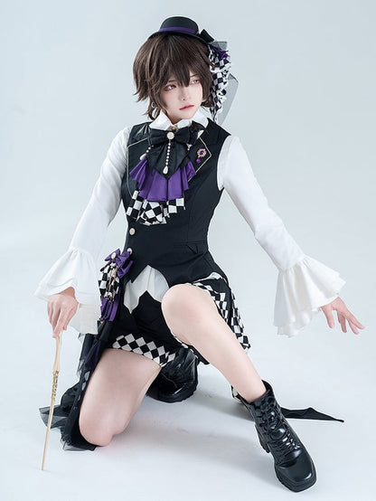 Black Prince Ouji Lolita Outfit- Foldover Collar Waistcoat+ Shorts+ Train+ Jabot Tie Full Set