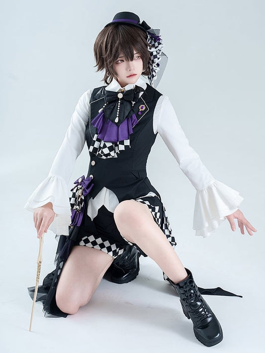 Black Prince Ouji Lolita Outfit- Foldover Collar Waistcoat+ Shorts+ Train+ Jabot Tie Full Set