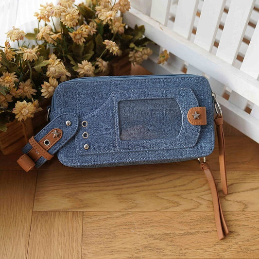 Denim Blue & Brown Star Stud Detail Ita Bag