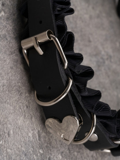 Black Gothic Buckle And Pin Decorated Ruffled KC