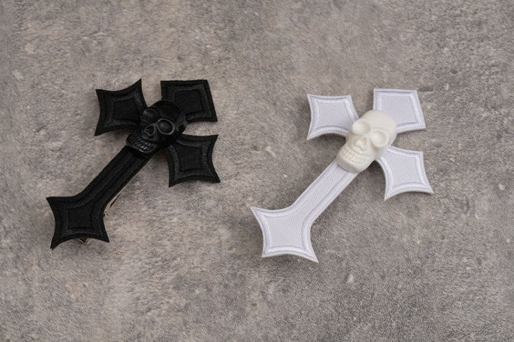 Goth Black/ White Skull Cross Hairclip