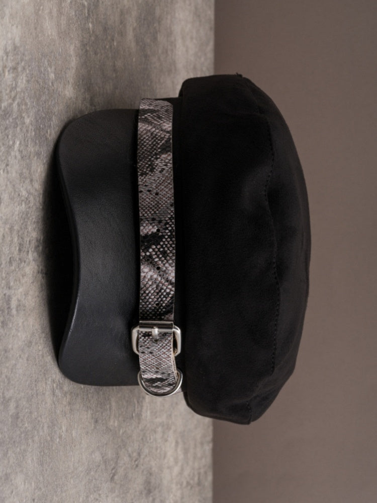 Black Gothic Snakeskin Pattern Buckle Design Beret Hat