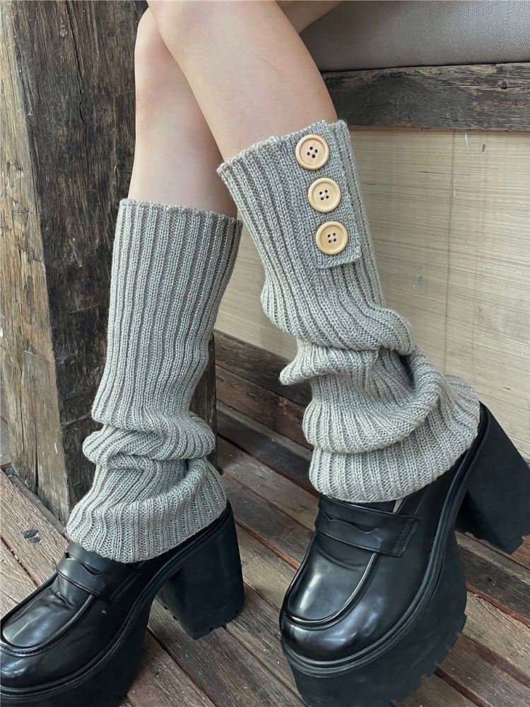 7 Color Options Knitted Leg Warmers With Button Decorations