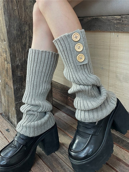 7 Color Options Knitted Leg Warmers With Button Decorations