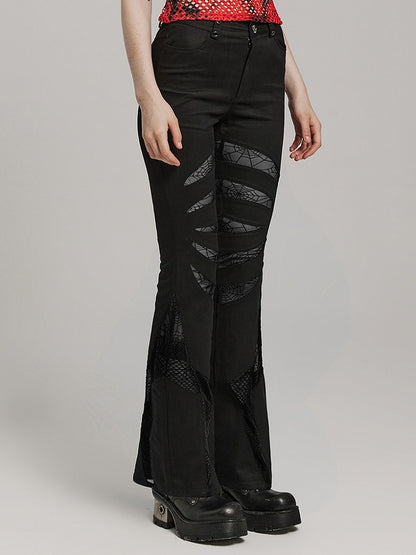 Black Goth Pointed Flared Trousers