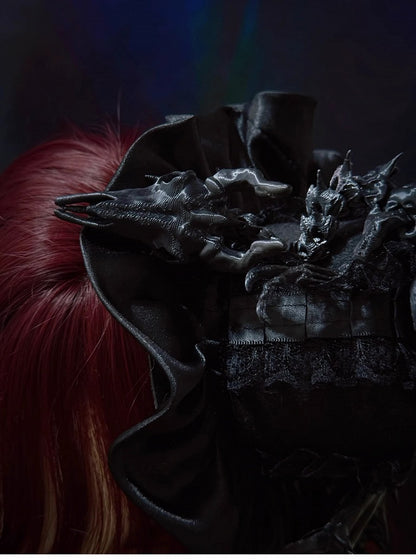 Dragon Bone Skeleton Dark Gothic Style Satin Mini Top Hat Clip