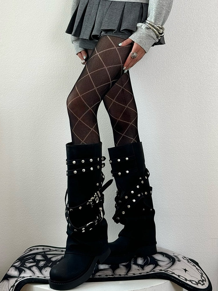 White/Black/Gray Diamond Pattern Tights