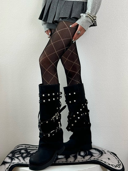 White/Black/Gray Diamond Pattern Tights