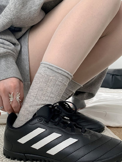 White/Gray Ribbed Trim Calf Socks