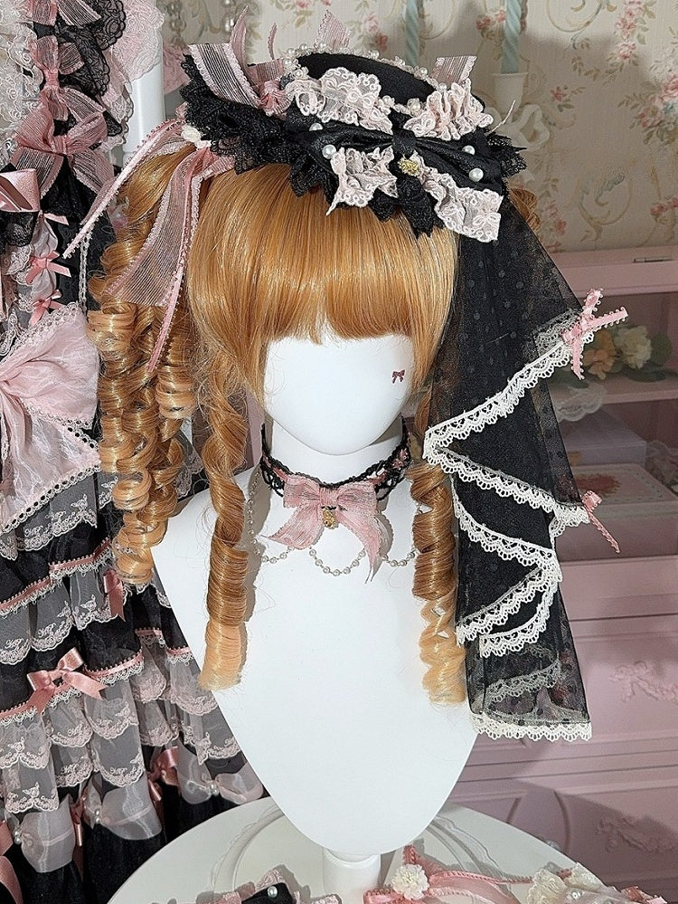 3 Color Options Floral Design Bowknot Details Lace Trim Mini Hat + Veil