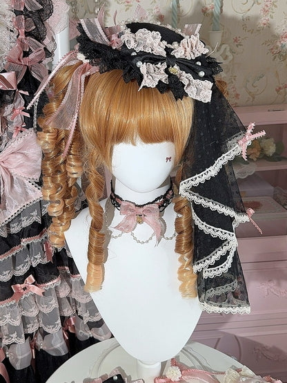 3 Color Options Floral Design Bowknot Details Lace Trim Mini Hat + Veil