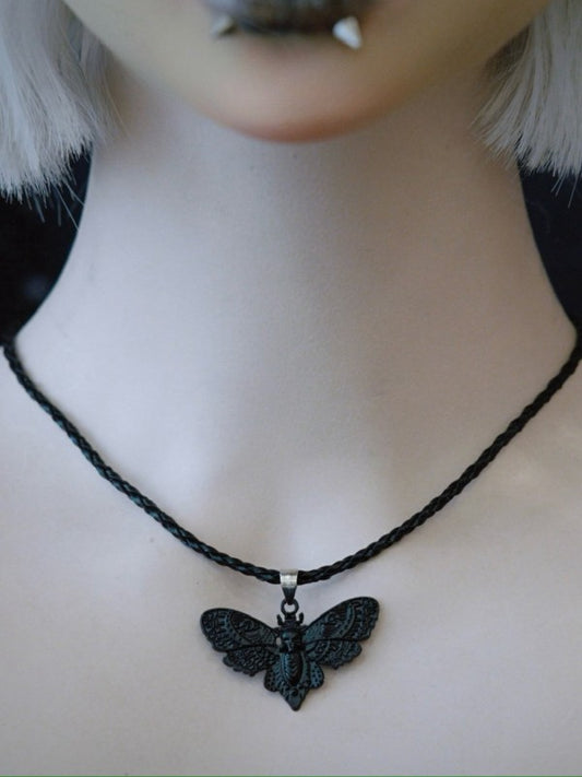 Handmade Gothic Black Moth Pendant Necklace