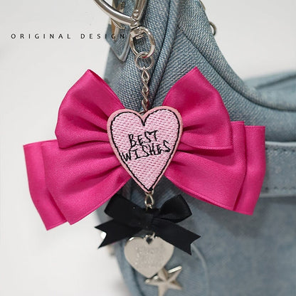 Star Stud Details Denim Blue Bag with Bowknots