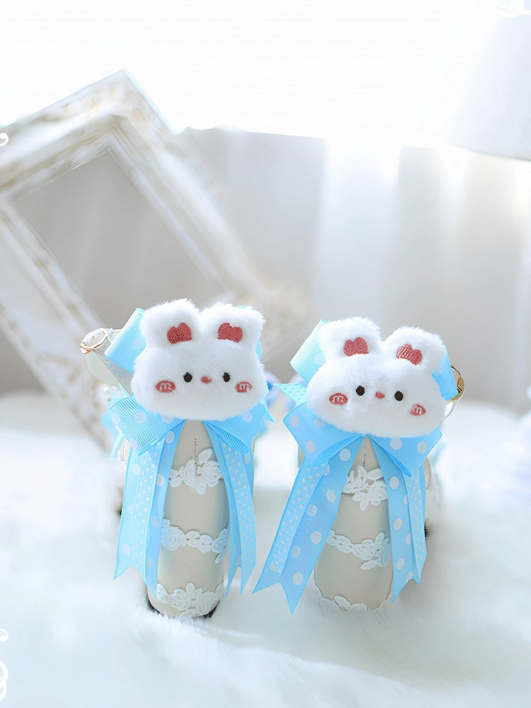 Blue Sweet Lolita Bow at Top Plush Bunny Decorated 8CM Block Heels Lolita Shoes