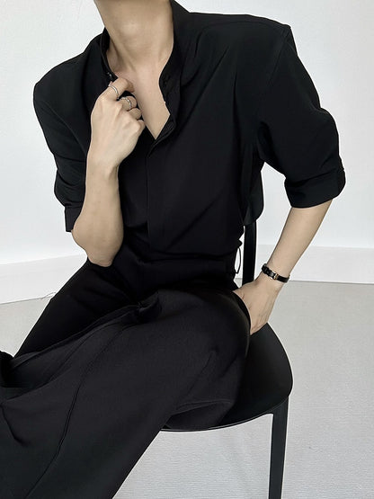 Ouji Lolita Black Unisex Short Sleeve Shirt with Straight Cut & Button-Down Front