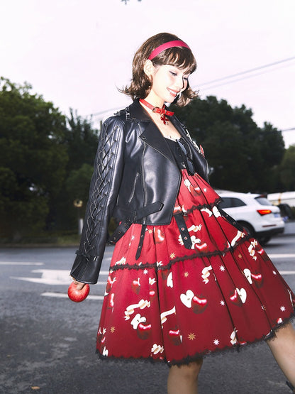 Black Letters Embroidery PU Jacket