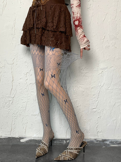Nude Y2K Butterfly Print Tights