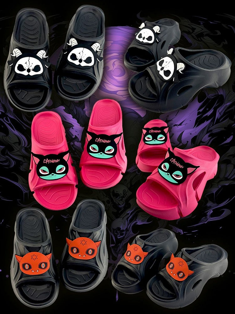 Black and White Evil Goat Gothic Summer Slippers