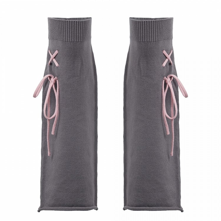 Contrast Pink Lace-up Detail Dark Gray 46CM Leg Warmers