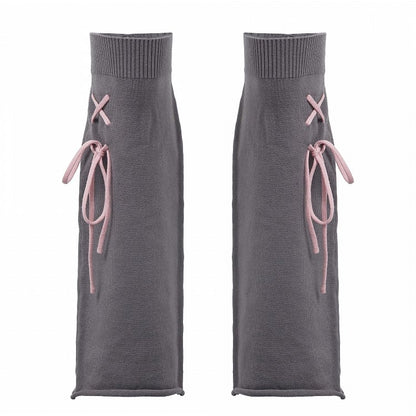 Contrast Pink Lace-up Detail Dark Gray 46CM Leg Warmers