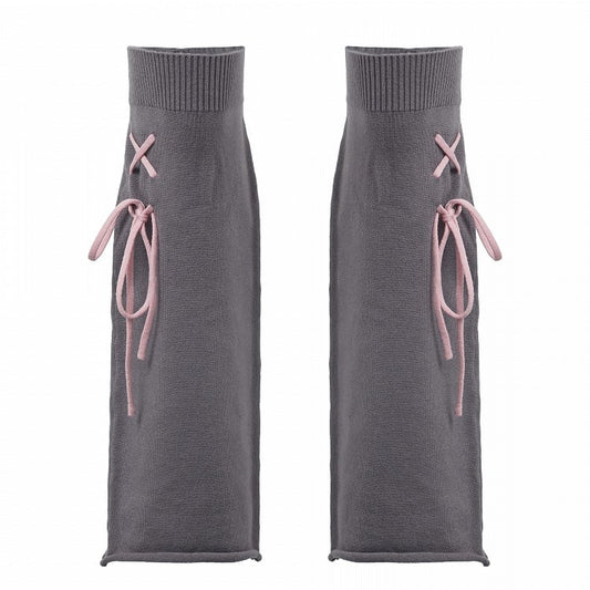 Contrast Pink Lace-up Detail Dark Gray 46CM Leg Warmers