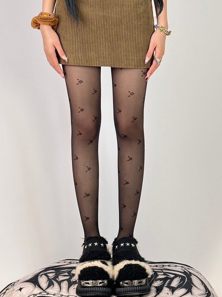 Black/White Floral Pattern Tights
