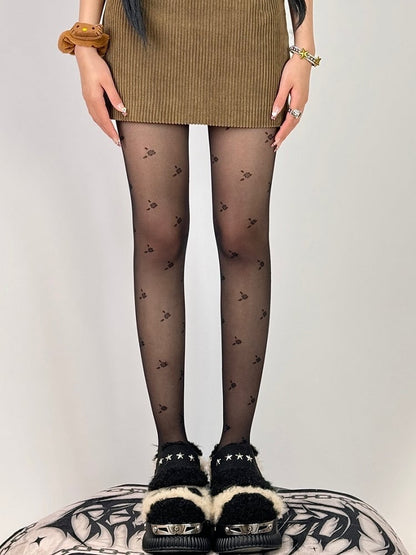Black/White Floral Pattern Tights
